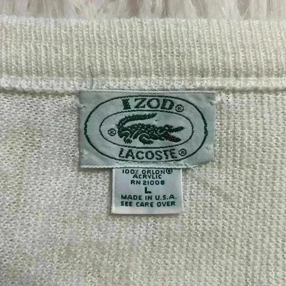 IZOD Lacoste Men’s Ivory V-Neck Pullover Sweater Size L - Picture 4 of 7